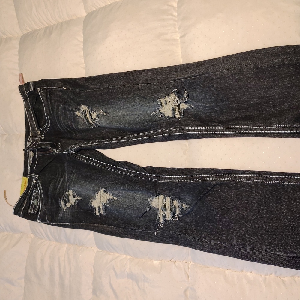 Stylish dark Denim Women's Jeans with crosses on back pockets - Picture 3 of 8